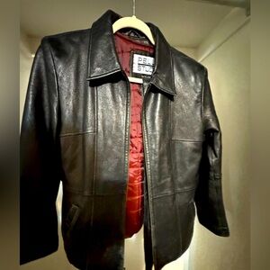 Vintage black leather car coat.